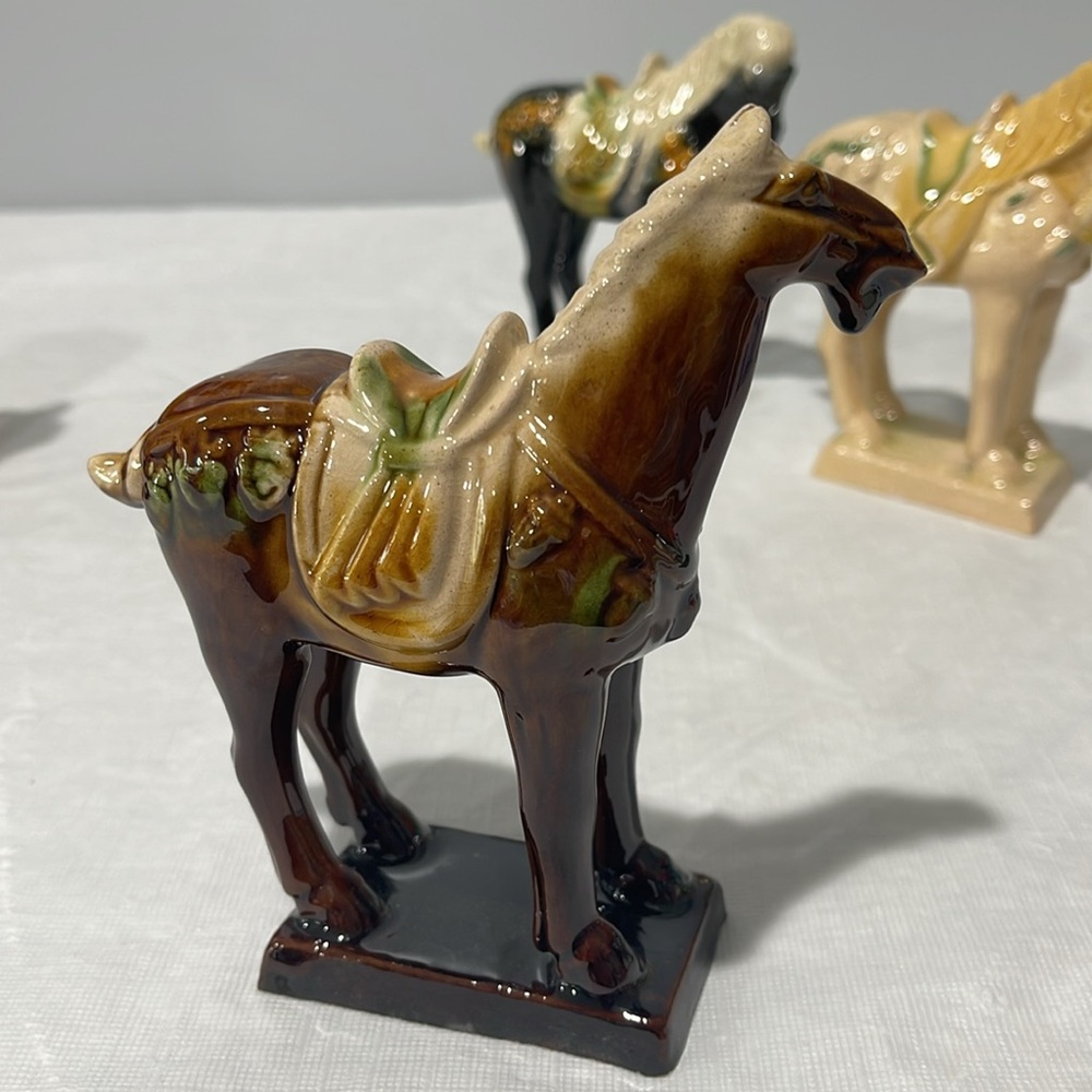 Vintage Chinese Tang Dynasty Majolica Sancai Drip Glaze War Horses set of 6 - Picture 9 of 16